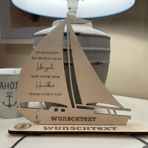 Geburtstagsgeschenk Segelboot mit Wunschtext