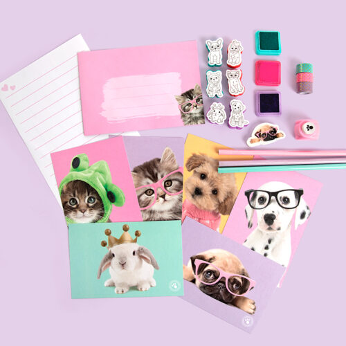 Studio Pets Stempelset mit Briefpapier und Stickern