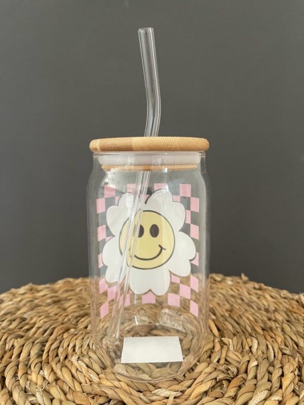 Trinkglas mit Bambusdeckel Smiley rückseite