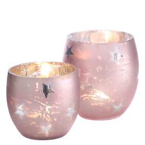 Teelichtglas mit Sternen rosa matt