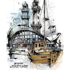 Kunstdruck Warnemünde Skyline 13x18cm