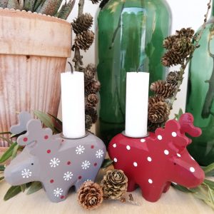 Madleys Kerzenhalter Rentier klein grau und rot